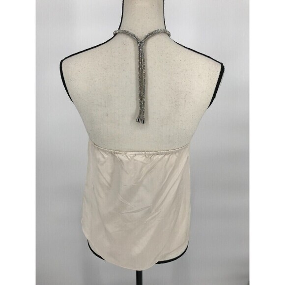 H&M Top Women Cream Rhinestone Strap Halter Neck Top Sleeveless Tank Size Xsmall - Picture 2 of 8
